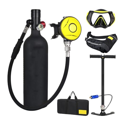XSGDMN Tauchsets 1L Mini Tauchflasche Sauerstoffflasche Tauchflasche Mini zum tauchen Mit 10 Bis 20 Minuten Tauchen Sauerstofftank Taucher Set Tauchausrüstung Tragbare,Schwarz