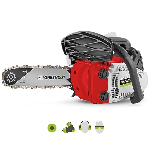 GREENCUT GS250X-10 - Benzin Kettensäge 25,4cc 1,4hp, mit 10'' Blatt, Easy-Start Starter, Anti-Vibrationssystem, inklusive Blattschutz und Kit