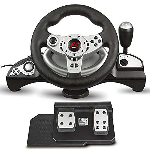 NanoRS RS700 Gaming Rennlenkrad 270° Lenkbereich Ganghebel Gas- und Bremspedal Vibrationen 7 in 1 Lenkrad Kompatibel mit PS 4 / PS3 / Xbox ONE/Xbox One S/PC (X-Input/D-Input) / Android