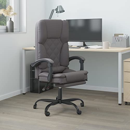 LAPOOH Bürostuhl mit Massagefunktion, Massagestuhl, Massagesessel, Schreibtischstuhl, Office Chair, Büro Stuhl, Computerstuhl, Möbel Für Arbeitszimmer, Bürosessel, Grau Kunstleder