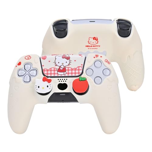 Kuitmor Silikon-Abdeckungsset für PS5-Controller, rutschfeste, weiche Schutzhülle für den kabellosen PlayStation 5-Controller mit 2 Daumengriffkappen und 1 Aufkleber (Weiß)