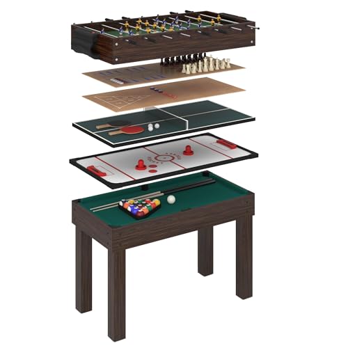 anaterra® Multispieltisch - 9 in 1, Billardtisch, Hockey, Tischtennis, Kickertisch, Shuffleboard, Würfelspiel, Schach, für Erwachsene/Kinder, Zubehör - Multigame Spieltisch, Multifunktionstisch Spiel