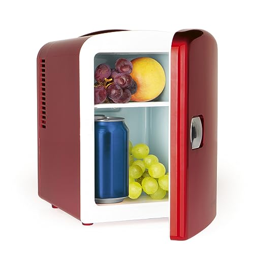 GOURMETmaxx Mini-Kühlschrank im Retro Design | Ideal für Lebensmittel, Getränke, Dosen und Beauty-Artikel | Minibar mit 4 Liter Volumen | Variable Stromversorgung [Rot]