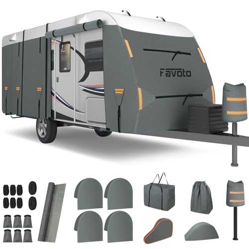 Favoto Abdeckplane Wohnwagen Wasserdicht Outdoor - Wohnwagen Plane Reisemobil Schutzhülle 420D Oxford Vliesstoff Winddicht Atmungsaktiv Staubdicht UV Schutz Sommer Winter 610x250x220cm