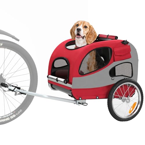 Fahrradanhänger für Hunde, Hundeanhänger für Fahrrad - faltbar, mit Sicherheitsreflektoren, Aufbewahrungstasche, eingebauten Polstern und Sicherheitsseilen, maximale Tragfähigkeit 30 kg