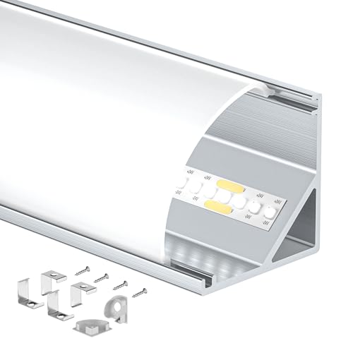 Shine Plus LED Eckprofil 2m x 5 Stücke, Profil 45 Grad V Form eckleiste, Schiene aus eloxiertem Aluminium, Kanal und Diffusor, Passend für LED Streifen bis 10mm, Für Eckbeleuchtung (5 x 2 Meter)