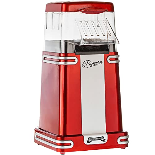 Gadgy Popcornmaschine - Schneller, ölfreier, fettarmer Heißluft Popcorn Maker 1200W mit Messbecher und abnehmbarem Deckel, Retro-Rot beschichtet