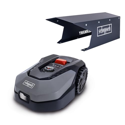 Scheppach Mähroboter RLM500W bis zu 500qm² - inkl. Robotergarage| 18cm Schnittbreite | 20-60 mm Schnitthöhe | Regensensor | WiFi & BT | App gesteuert | 35% Steigung