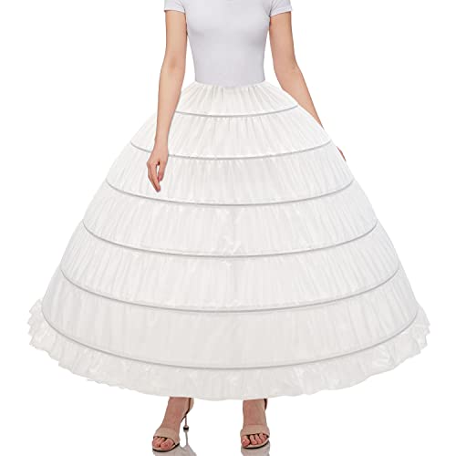 Aprildress Petticoat Unterrock Damen Lang Weiß 6 Reifrock Fluffy Crinoline Underskirt für Brautkleid Ballkleid DE-PPT360
