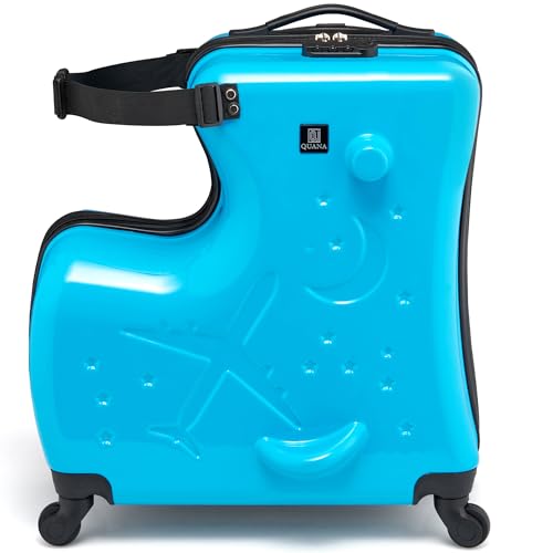 Quana Kinderkoffer Mädchen & Jungen - Kinderkoffer mit Sitz- und Trolley-Funktion - inkl. Zahlenschloss - blau
