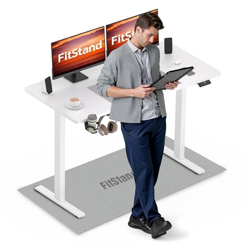 FitStand 110x60cm höhenverstellbarer Schreibtisch GESAMTE TISCHPLATTE Electric Lift Desk mit Tischplatte Stehpult Lift Computertisch mit Haken Memory-Funktion für Büro und Zuhause - Weiß