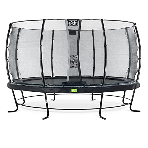 EXIT TOYS Elegant Rundes Trampolin - ø427cm - Extra starker und Stabiler Rahmen - Mit Economy Sicherheitsnetz & Fußschutzsystem - Rostfrei - Wasserbeständig - Einfache Montage - Schwarz