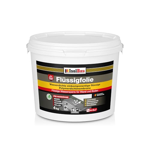 Isolbau Flüssigfolie 4kg - Dichtfolie für Bad, Dusche & Küche - für Wand & Boden - Lösemittelfreie, wasserdichte Abdichtung Dichtmasse - Badabdichtung