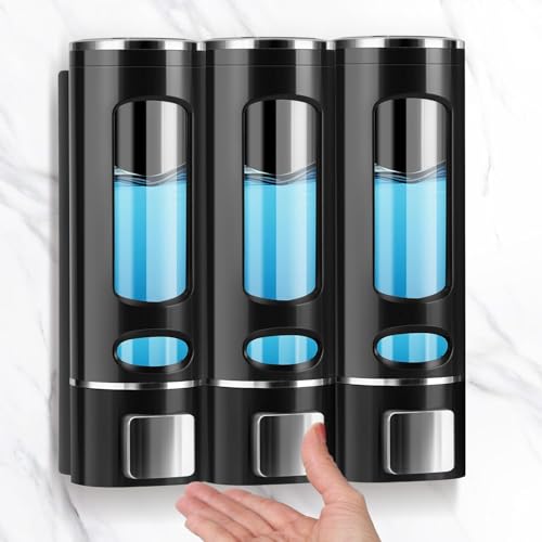 Seifenspender Wandbefestigung,3er Set 400ml Wall Black Soap Dispenser No Drilling,Spülmittelspender Waschbecken Badezimmer Duschgel Spender,Shampoo Lotion für Küche und Badezimmer