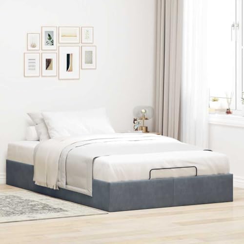 IKAYAA Boxspringbett 120 x 200 cm mit Bettkasten, Hydraulisch Stauraumbett, Polsterbett 120 x 200 cm, Bett, Schlafzimmer Dunkelgrau Ty279