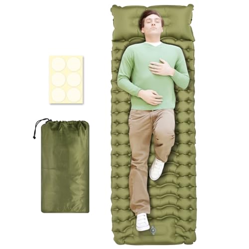 Isomatte Selbstaufblasend 10cm Verdicktes Isomatte Camping mit Fußpressepumpe und Kissen Ultraleicht Luftmatratze Selbstaufblasend Wasserdicht für Outdoor-Camping Wandern Reisen Klettern (Einzel)