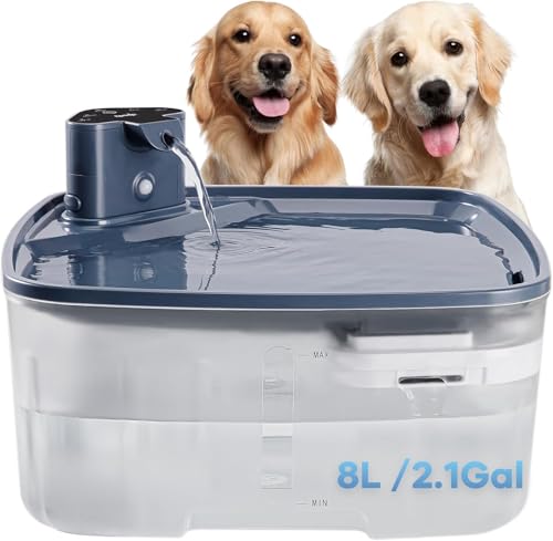 Kittyspout Trinkbrunnen für Hunde Kabellos, 8L/270 oz Grosse Hundebrunnen/Katzenbrunnen mit Bewegungsmelder, Hunde Trinkbrunnen Kabellos mit Akku 5000mAh, mit Leiser Pumpe und Filter