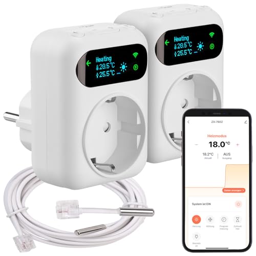 revolt WLAN-Thermostat Alexa: 2er-Set WLAN-Steckdosen-Thermostat, Heiz- & Klimageräte, App, Sensoren (Alexa Steckdose, Steckdosenstecker, Luftbefeuchter)