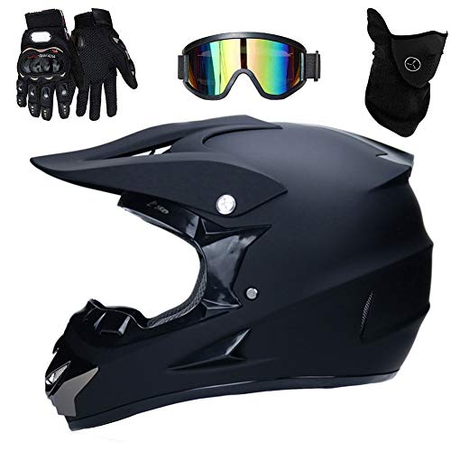 UIGJIOG Motocross Helm Matte Schwarz, Herren Crosshelm mit Brillen Maske Handschuhe, Unisex Fullface Cross Helm Downhill Quad Enduro ATV Motorrad Schutzhelm für Herren Damen,L(56~57cm)