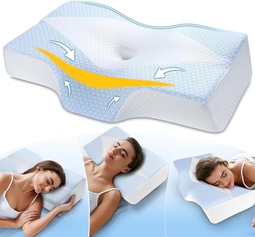 Hypuno Memory Foam Nackenkissen Ergonomisches Orthopädisches Kopfkissen für Nacken- und Schulterschmerzen - Kühlendes Schlafkissen für Seitenschläfer, Rücken- und Bauchschläfer mit Nackenstütze