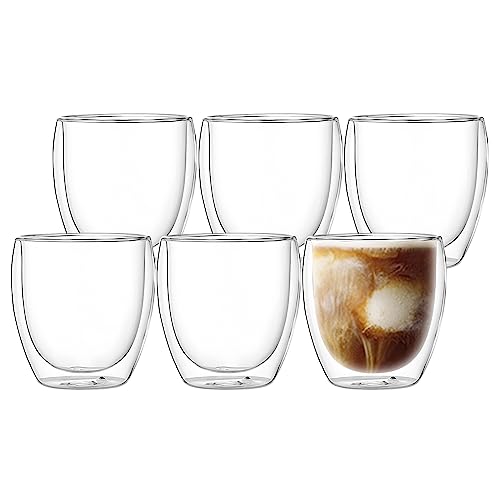 LIPJISL 6 x 250 ml Cappuccino Gläser Set Doppelwandige Gläser Latte Macchiato Gläser 250ml Doppelwandige Teeglas für Kaffee Tee Eis Milch Getränke