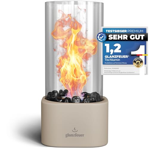 Glanzfeuer Bioethanol Tischkamin Outdoor & Indoor Bio Ethanol - Extra Lange Brenndauer - Tischfeuer Deko - Tisch Kamin Feuer Set - Garten & Deko Geschenk