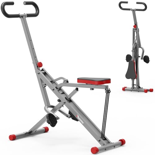 PASYOU Row-n-Ride Rudergerät Squat-Assist-Trainer, Trainingsgeräte für Bauch Arme Beine Rücken und Gesäß Heimtrainer,Einfach Faltbares Rudergerät Kniebeugentrainer Maximale 122KG