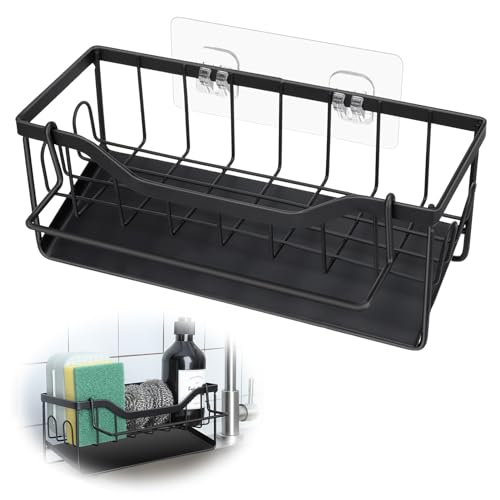 Spülbecken Organizer mit Abtropfschale,Küchen Organizer mit Handtuchhalter,Schwammhalter Küche Aufbewahrung&Organisation Ohne Bohren Küchen Sink Badezimmer Organizer für Lappen Bürsten Schwamm Seife