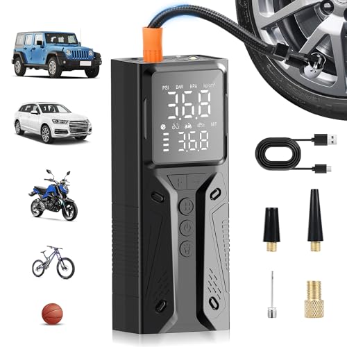 Gerbala 6000mAh Tragbare Elektronische Luftpumpe - 150PSI Elektrische Fahrradpumpe mit Digitalanzeige und LED-Licht - Akku Kompressor Luftpumpe für Fahrzeuge, Fahrräder, Bälle und mehr