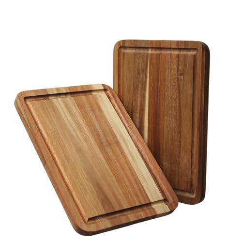 2 x Steakbretter mit Saftrille - Schneidebretter - Akazienholz - 28 x 20cm - 2er Set - Vorlagebrett Vesperbrett Frühstücksbrett