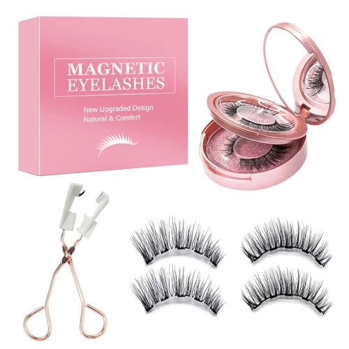 Magnet-Wimpern-Natürlicher-Look, Doppelte Magnetische Falsche Wimpern ohne Eyeliner mit Applikator ohne Kleber, Leicht zu Bedienen