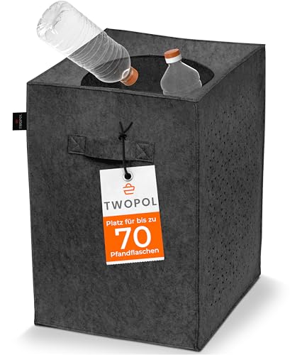 Twopol® Pfandflaschen Sammelbehälter-Pfandbehälter mit Loch für eine ideale Pfandflaschen Aufbewahrung| Praktischer Organizer für Leergut [ANTHRAZIT]