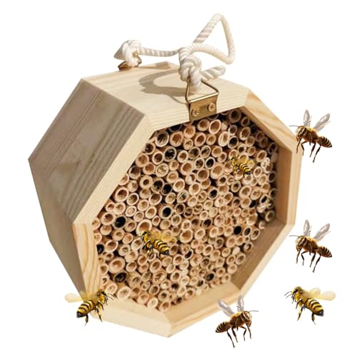 Shurzzesj Bienenhotel aus | Nisthilfe aus für Wildbienen | Bestäuberpalast, Schmetterlingshaus, Wespenlebensraum für Garten Hof Terrasse