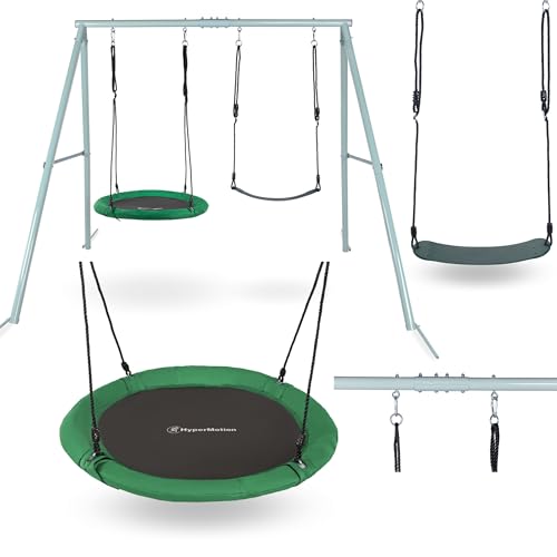 HyperMotion Swing HYP2 Gartenschaukel-Set - Doppel- & Nestschaukel mit Gestell, höhenverstellbar von 85-140 cm, belastbar bis 200 kg, geeignet für 2-3 Kinder