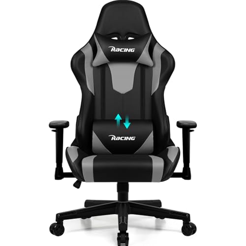 Homimaster Gaming Stuhl, Bürostuhl Ergonomisch mit verstellbare Lendenkissen, Kopfkissen und Armlehnen,Gaming Chair Gepolstert,Gamer Stuhl Wippfunktion,Gaming Stuhl 150 kg Belastbarkeit