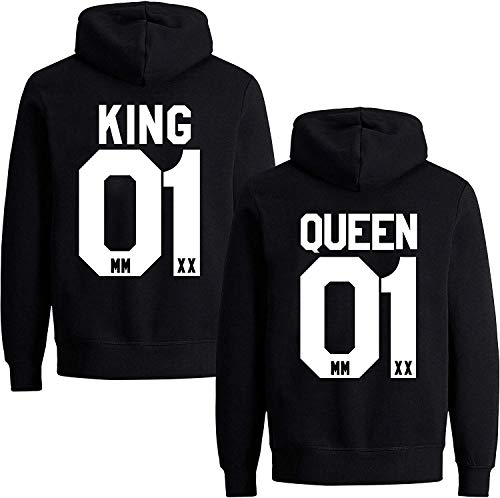 Couples Shop King Queen Hoodie Pullover - 1 Stück Queen Damen Schwarz M