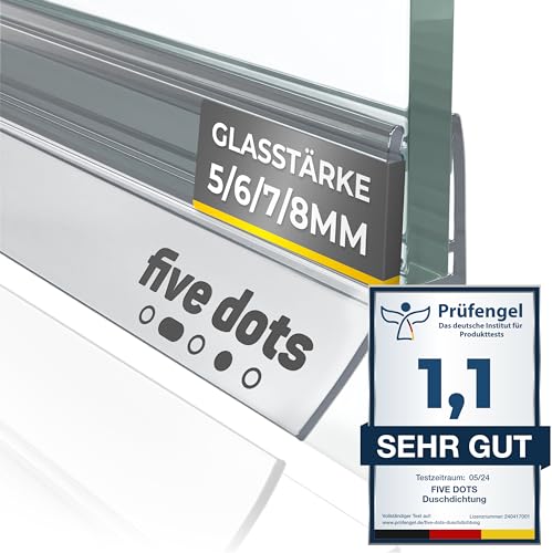 five dots Duschdichtung 6mm NEU2025 - Duschdichtungen für Duschtüren ohne vergilben - Dichtung Dusche Glastür 6mm hält 100% dicht - Duschtürdichtung Unten - Duschkabinen Dichtungen