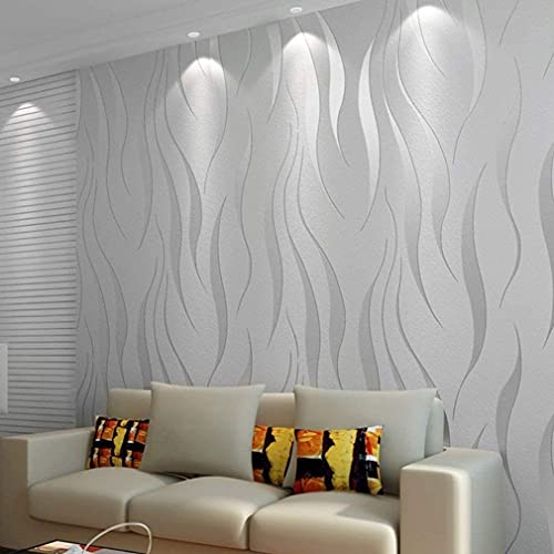 International Wallpaper Moderne, minimalistische Vliestapete mit Wasserpflanzen-Muster, 3D-Wellen, geprägte Tapetenrolle, 0,53 m x 10 m = 5,3 m², QZ0149, silberfarben und Grau