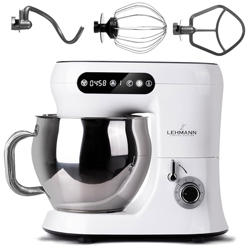 Lehmann Prämie Küchenmaschine mit elektronischer Anzeige | Multifunktions Küchenmaschine Rührgerät mit Edelstahlschüssel 5 L | 2300 W | 6 Stufen | inkl. Knethaken und Schneebesen