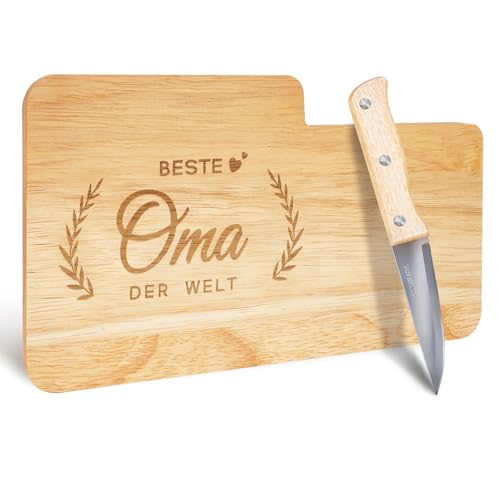 Geschenke für Oma Geschenk, Brotzeitbrett Holz mit Gravur 'Beste Oma der Welt' & Messer, Muttertagsgeschenk Geschenk für Oma, Frühstücksbrettchen, Oma Geburtstag Muttertagsgeschenke Ideen