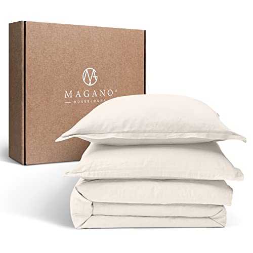 Magano® Premium Bettwäsche 155x200 Beige | Weich & Bügelfrei | Hypoallergen & Atmungsaktiv | Deckenbezug 155x200 cm + Kissenbezug 80x80 cm
