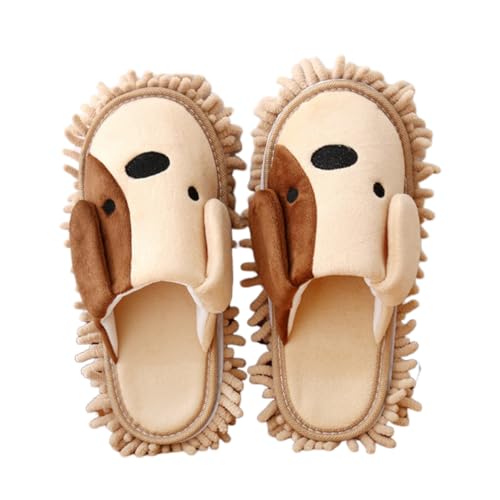Angoily 1 Paar Cartoon Hund Mopp Hausschuhe Mikrofaser Reinigen Abstauben Hausschuhe Abnehmbare Wischen Abstauben Schuhe Slipper für Office Home Zimmer