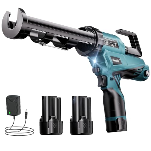 Seesii Akku-Kartuschenpistole, 12V Akku-Kartuschenpresse mit 2x Akku, LED-Licht und 6 Geschwindigkeiten, Elektrische Kartuschenpresse für 300-ml-Kartuschen, für Abdichten und Spachteln