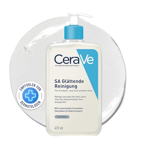 CeraVe SA Glättende Reinigung, Mildes Peeling-Waschgel, Feuchtigkeitsspendend, Talg und Öl reduzierend, Mit Salicylsäure, Urea, Hyaluron und Ceramiden, Bei trockener und rauer Haut, 473 ml