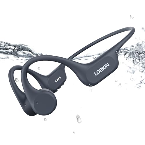 LOBKIN Knochenschall Kopfhörer Schwimmen, Kopfhörer IP68 Wasserdicht Bluetooth 5.4 Open Ear Knochenschall Kopfhörer Bone Conduction Headphones mit 32G MP3 Player für Schwimmen Laufen Radfahrer