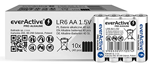 everActive AA Batterien 40er Pack, Pro Alkaline, Mignon LR6 R6 1.5V, höchster Leistung, 10 Jahre Haltbarkeit, 40 Stück