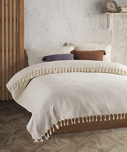 BOHORIA® Premium Tagesdecke 200x230 cm XXL Tulum | 100% Baumwolle | extra-groß | Baumwolldecke als Bett-Überwurf, Couch-Überwurf, Sofa-Decke mit Fischgrätenmuster (Natural Cotton)