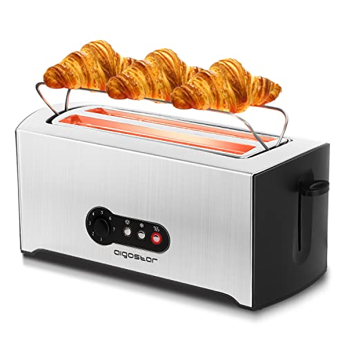 Aigostar Toaster,1600 W,2 Langschlitzkammern（7 einstellbare Bräunungsstufe + Auftau- & Aufwärmfunktion）edelstahl/schwarz
