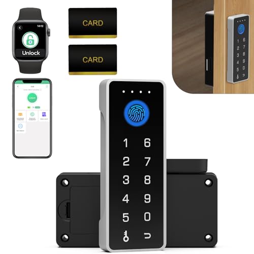 Schubladenschloss mit Fingerabdruck-Passwort, eLinkSmart RFID-NFC, Kindersicherung mit App perfekt für Likör-Aktenschränke, Schließfächer, Schränke, ohne Bohren fixieren Sie alle Vertikale