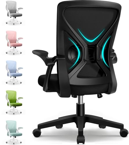 Airchros Bürostuhl,Schreibtischstuhl Bürostuhl Ergonomisch mit Hochklappbaren Armlehnen,Einstellbarer Lendenstütze,Höhenverstellbarer Chefsessel Drehstuhl,Netzstuhl mit Wippfunktion bis 125°,Schwarz
